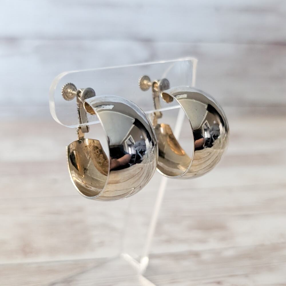 Vintage Clip On Earrings Large Chunky Hoops 1 & 1/8"